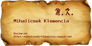 Mihalicsek Klemencia névjegykártya